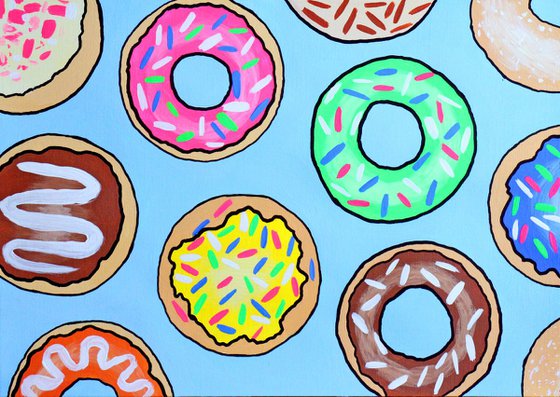 Donuts 2 Pop Art Painting On A4 Paper