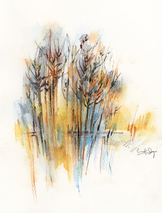 Abstract Nature - Tree Forests and Landscapes Watercolor paintings set of 4