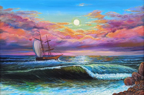Seascape (60x40cm, oil painting, ready to hang, impressionistic)