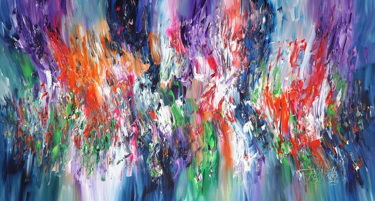 Abstract Acrylic Painting By Peter Nottrott, 61 X 33", It