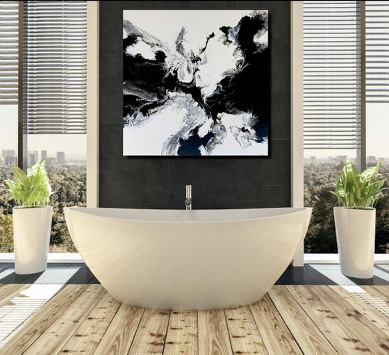 COMMISSIONED ARTWORK FOR KAREN VALERIE - BLACK ON WHITE #2 - LARGE ABSTRACT ART– EXPRESSIONS OF ENERGY AND LIGHT. READY TO HANG!