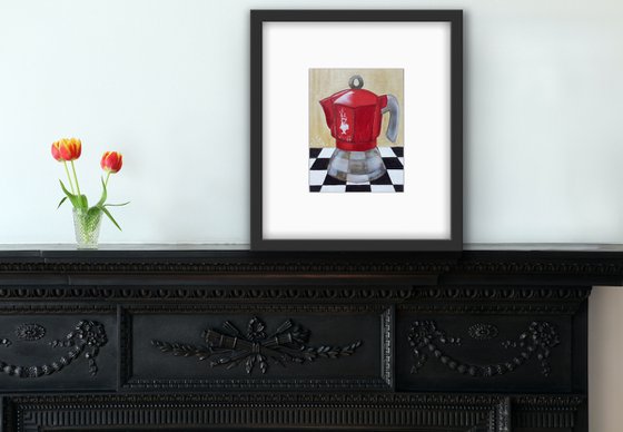 Italian red coffee grinder on a chessboard - Gift idea for coffee lover