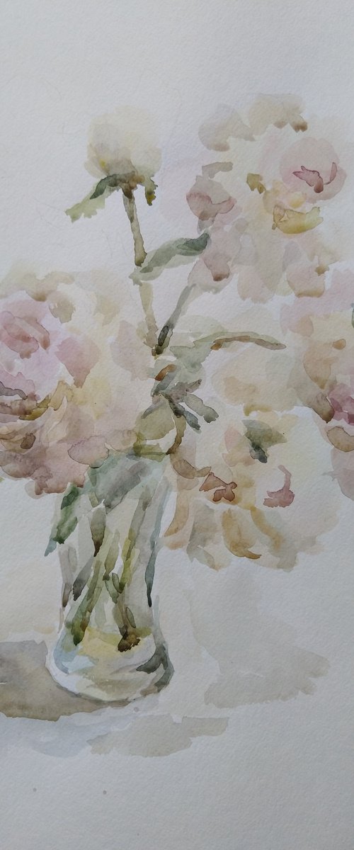 Peonies Original watercolour painting 2020 by Elena Klyan
