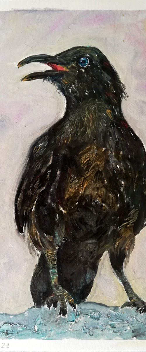 "Proudly Raven" Original Oil on Paper Artwork by Katia Ricci