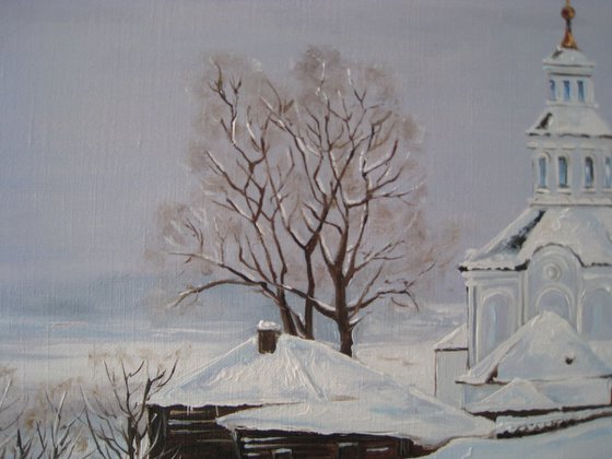 Snow Landscape, Winter Church, Countryside