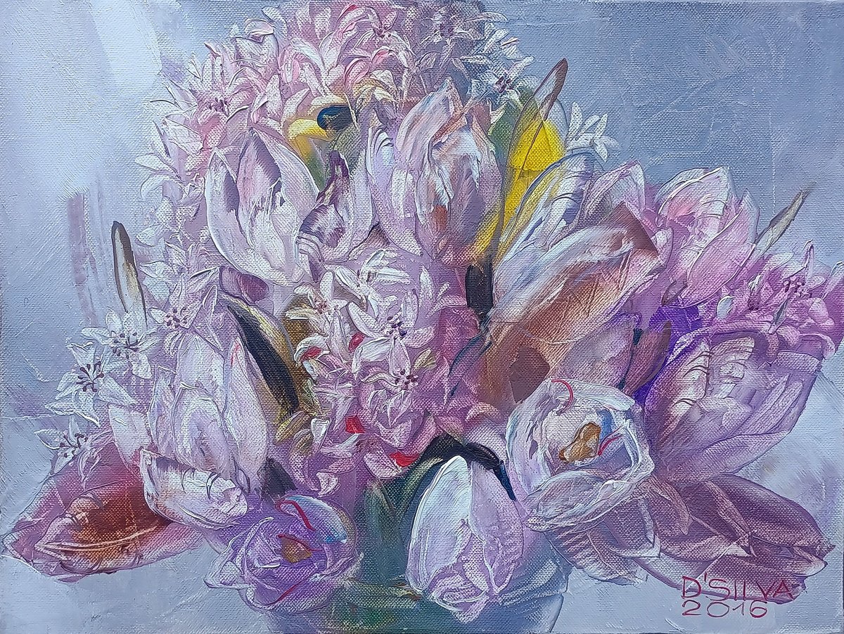 Photorealistic Oil Painting , Pink Tulips By Silvija Drebickaite, 16 X 12, Artwork For Sale On Artfinder