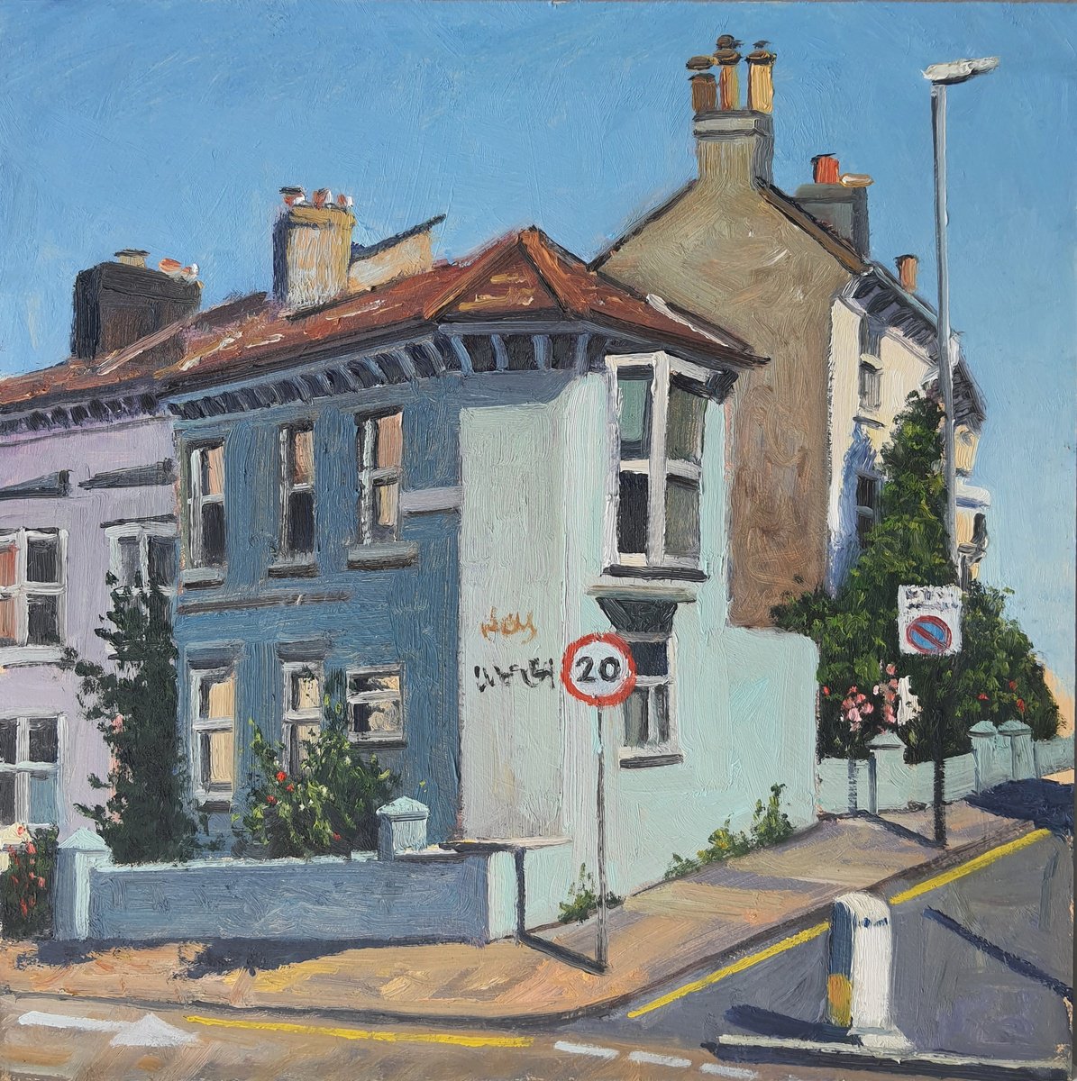 Impressionistic Cityscapes Oil Painting By Roberto Ponte, 14 X 14", Brighton Viaduct Rd, Original Artwork