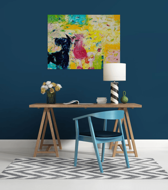 Blue Schnauzer and Pink Poodle 30x40in (~76x100cm)