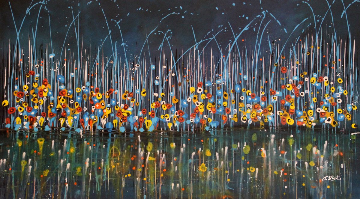 Organic Botanical Acrylic Painting By Cecilia Frigati, 54 X 30, Technicolor Dream #28, Original Artwork