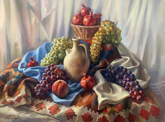 Grapes and a jug