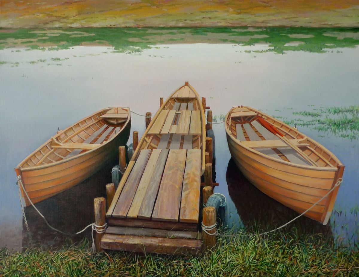 Photorealistic Landscape Oil Painting By Sergej Sologub, 37 X 29", Stille, Original Artwork