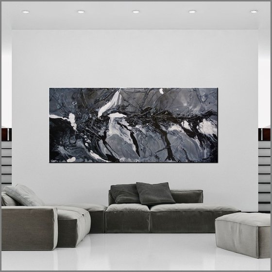 Black Magic 270cm x 120cm Black Grey Abstract Art