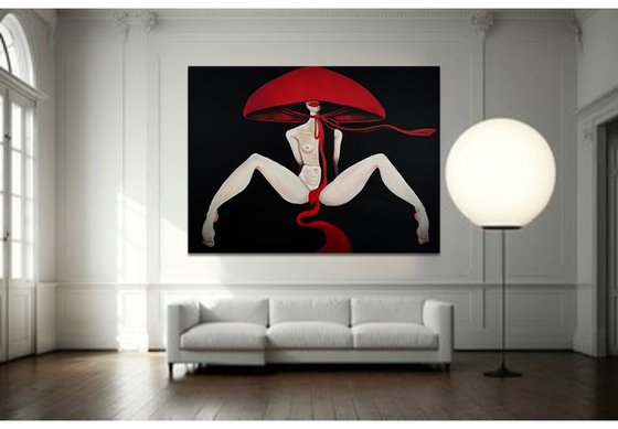 Nude woman in a red hat