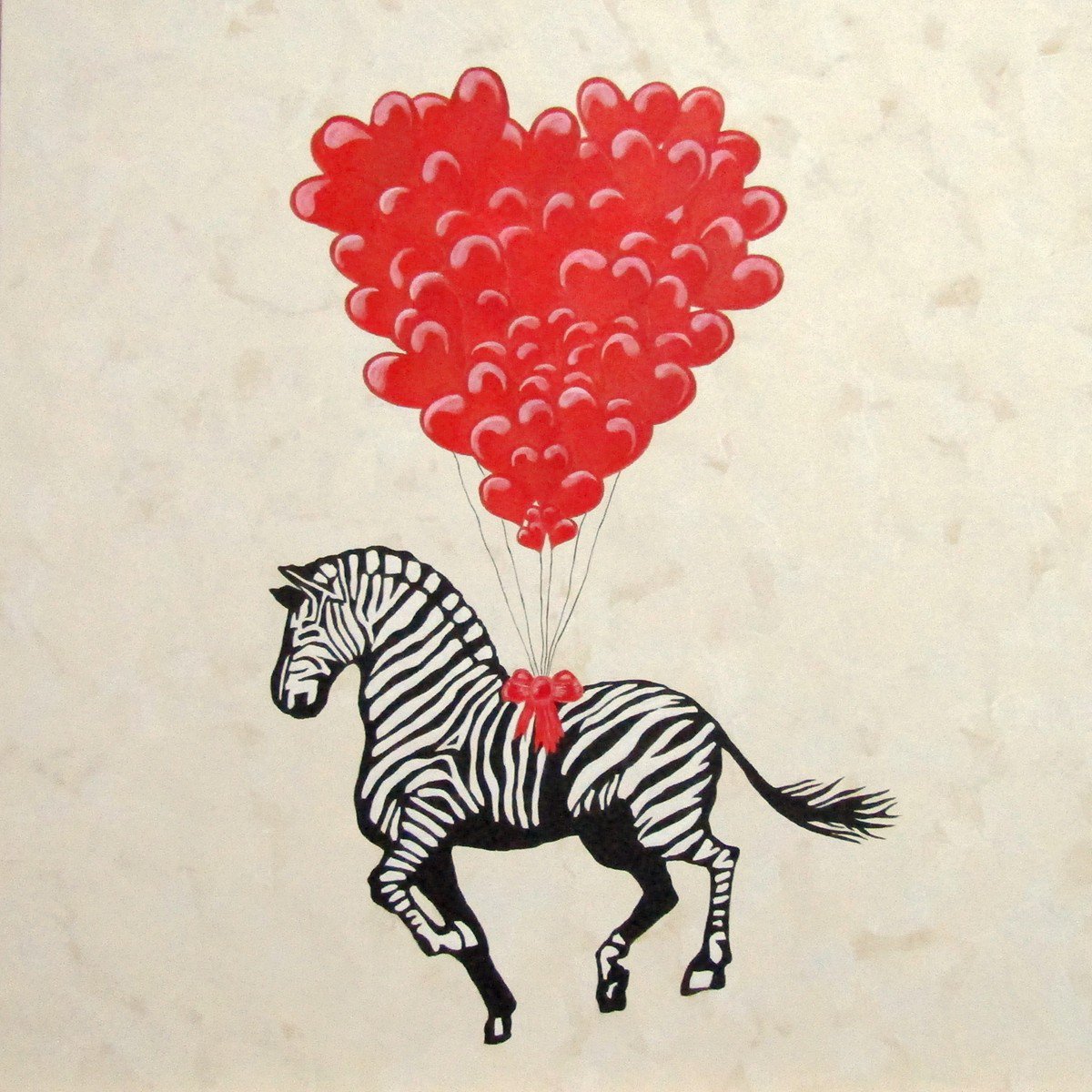 Oconnart | Original Acrylic Painting | Zebra And Love Heart Balloons | 81 X 81Cm | Artwork For Sale On Artfinder