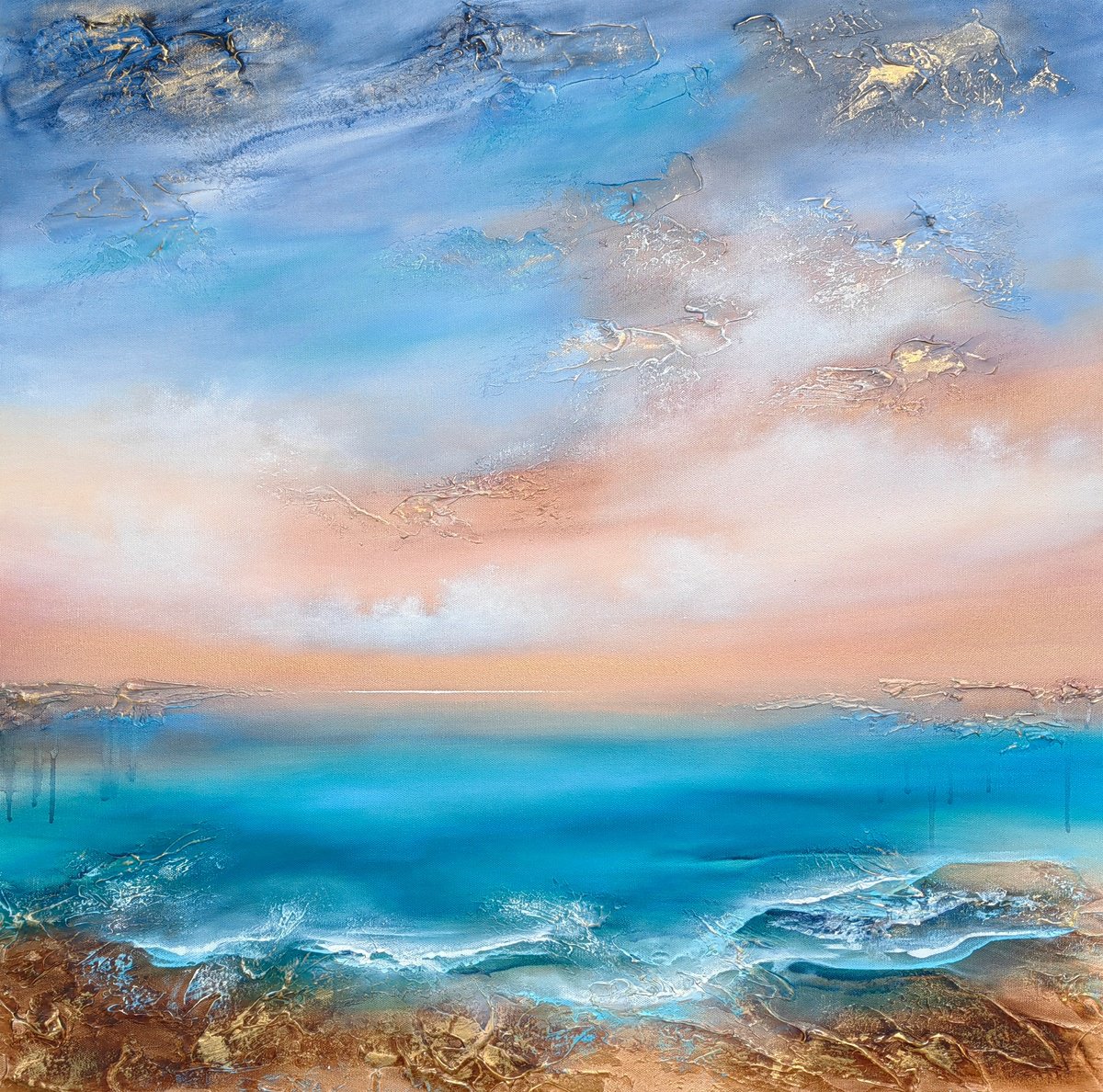 Abstract Landscape Painting By Vera Hoi, 31 X 31", "Serenity In Solitude", Original Artwork