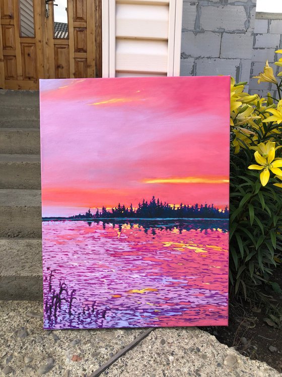Calm. Pink sunset
