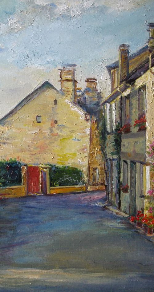 House with blue shutters by Elvira Sesenina