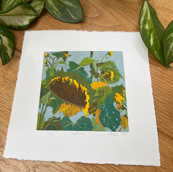 Sunflowers Linocut Mini Print