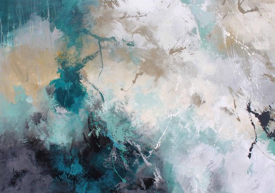 "Sandstorm" Teal green abstract acrylic art
