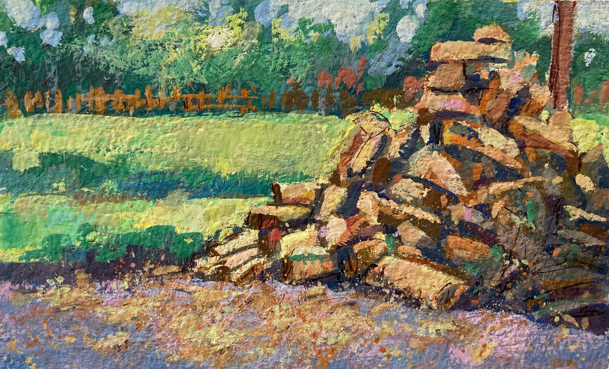 Impressionistic Painting , Driveway Woodpile By Jimmy Leslie, 5 X 3, Artwork For Sale On Artfinder