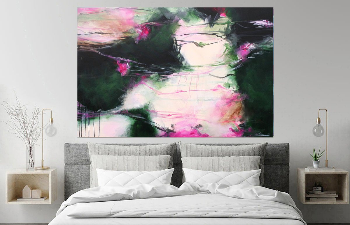 Abstract Acrylic Painting By Susan Wooler, 47 X 31", Forget Me Nots, Original Artwork