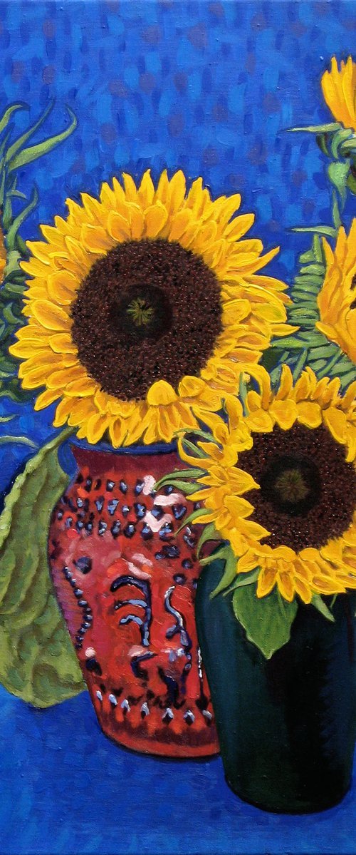 Two Vases of Sunflowers by Richard Gibson