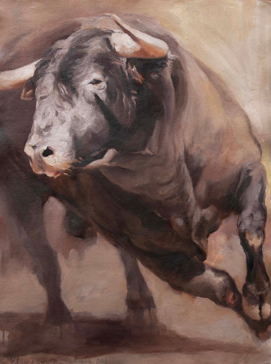 Expressive Animal Oil Painting By Zil Hoque, 22 X 30", Light And Dust 11 (Study), Original Artwork