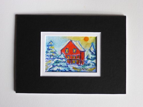 Winter cottage (ACEO with Mat) by Cristina Stefan