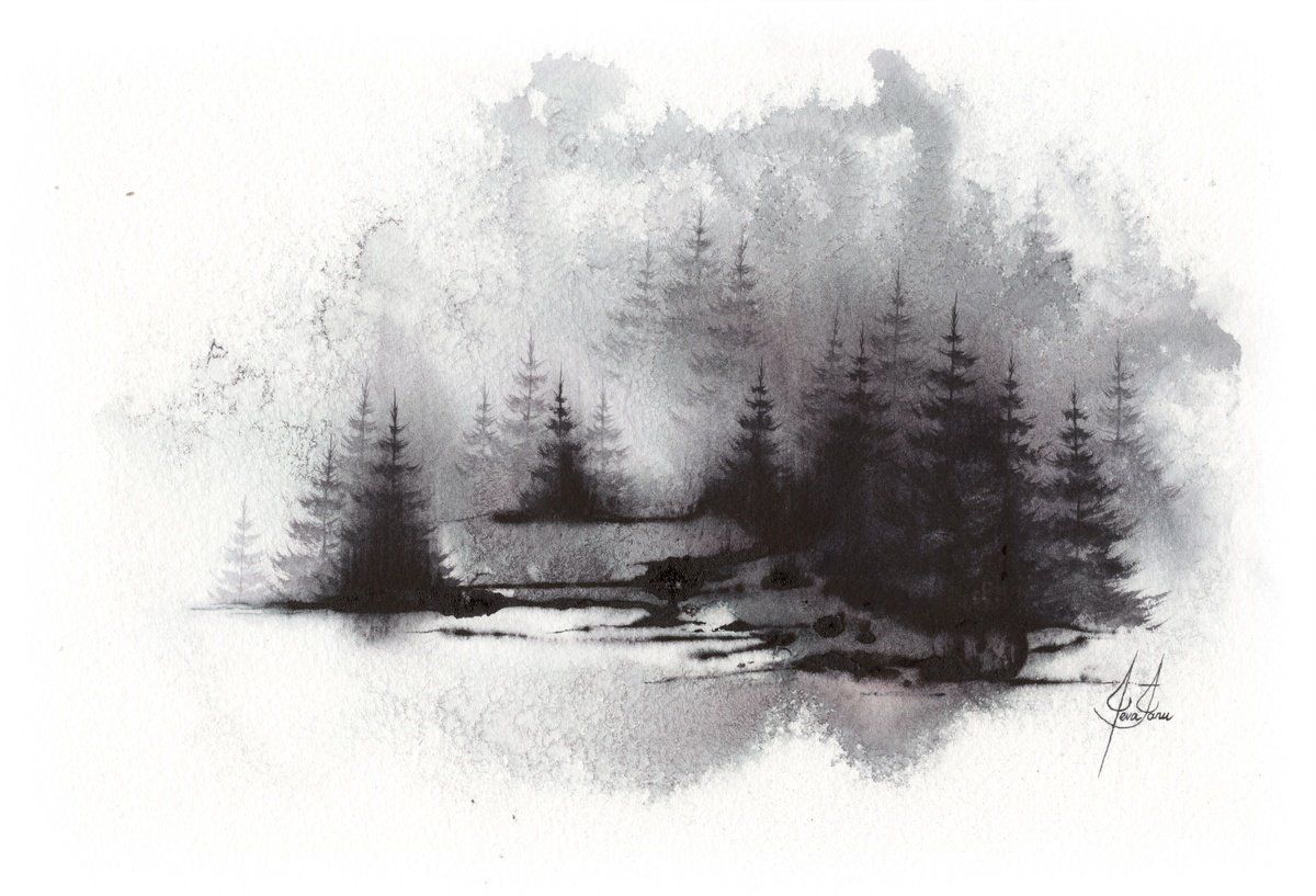 Places XXXV - Watercolor Pine Forest by ieva Janu