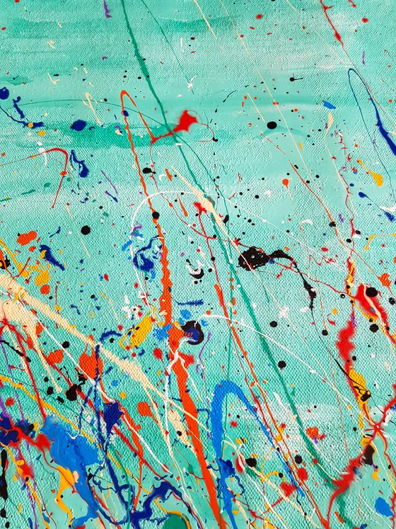 Ogino (H)140x(W)151 cm. Colorful Splash Abstract Painting