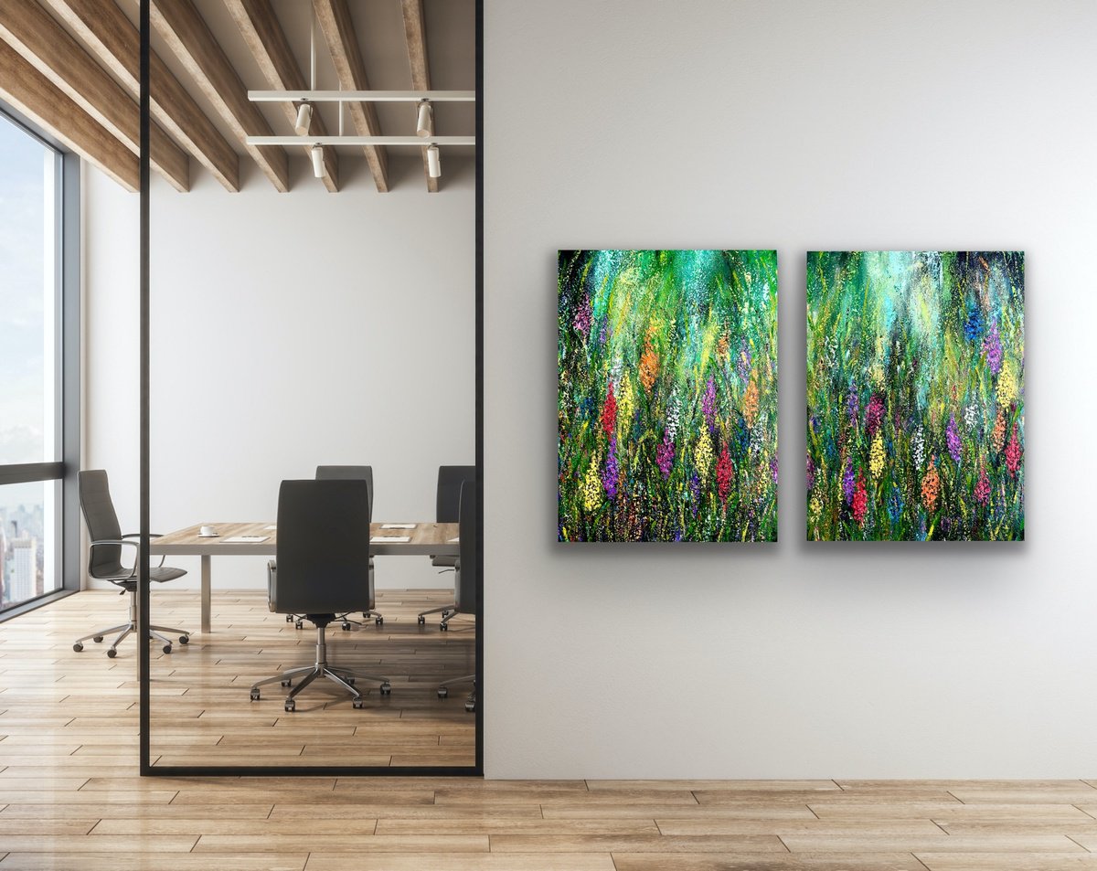 Spring Meadow Lupine Garden By Pooja Verma, 47 X 31, Artwork For Sale On Artfinder