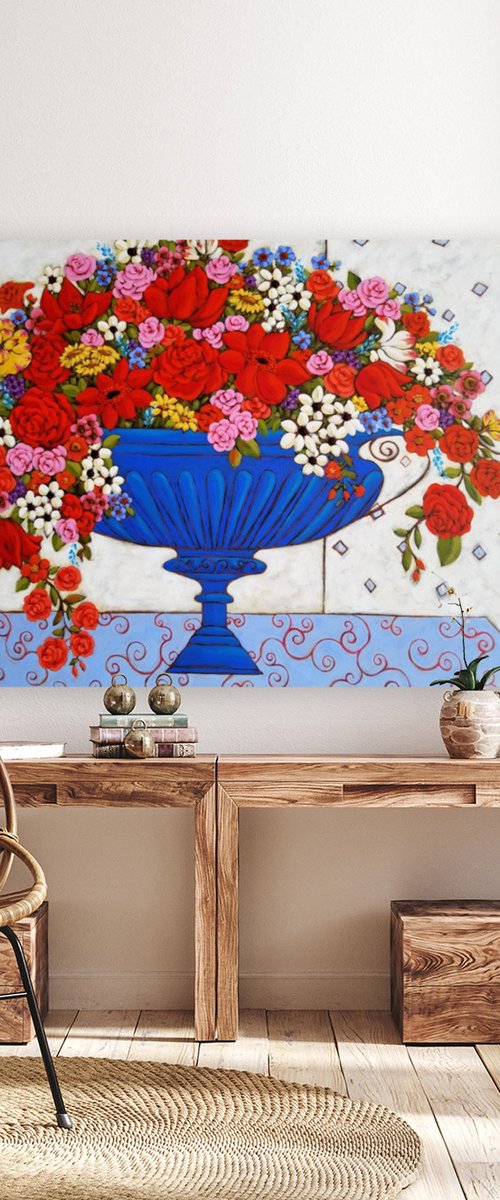 Blooms with Iron Jardiniere by Karen Rieger
