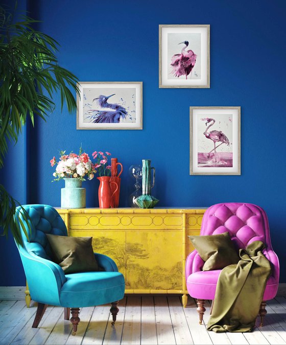 Birds: Blue Heron, Crane and Flamingo