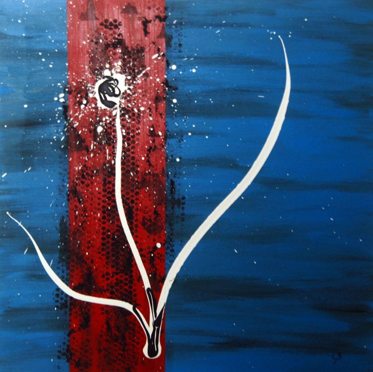 Abstract Acrylic Painting By Cb., 31 X 31, Black And White Tulip, Original Artwork