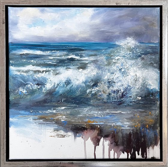 Breaking Sea wave, Seascape in Storm Painting on Canvas