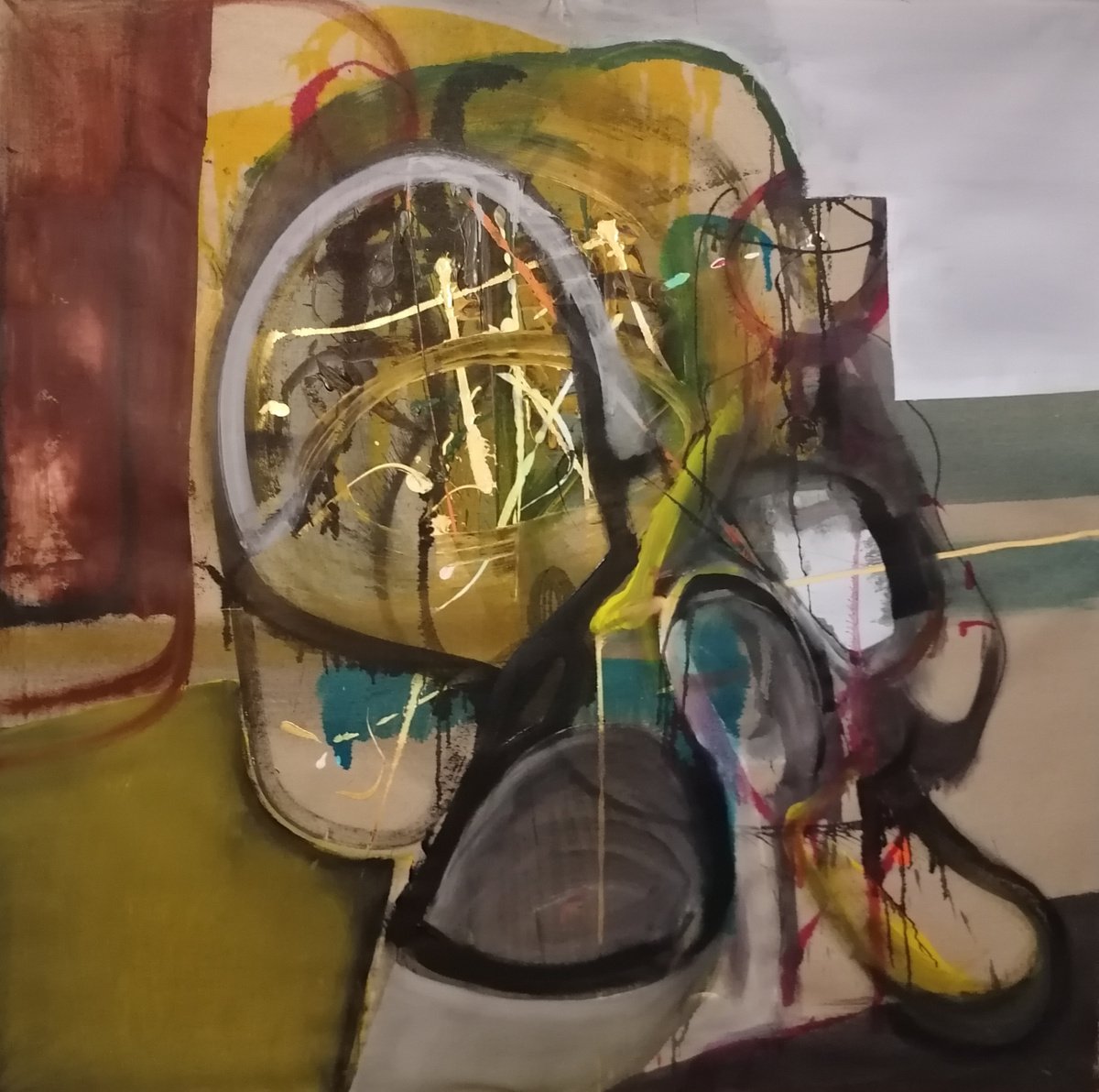 Abstract Acrylic Painting By Stefano Mazzolini, 63 X 63", Uovoma, Original Artwork