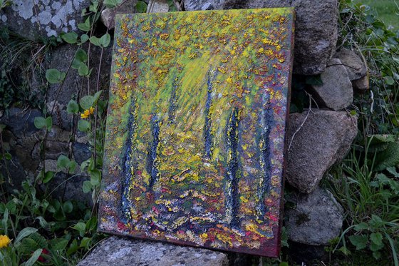 Emotion sylvestre. Heavy textured painting.