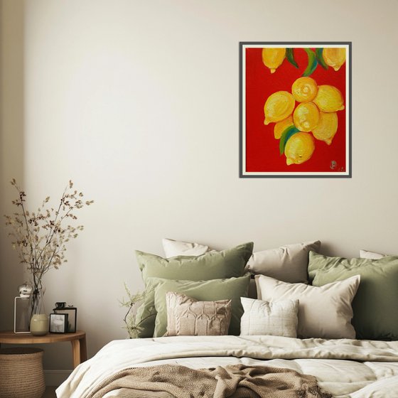 Golden Lemons on Red