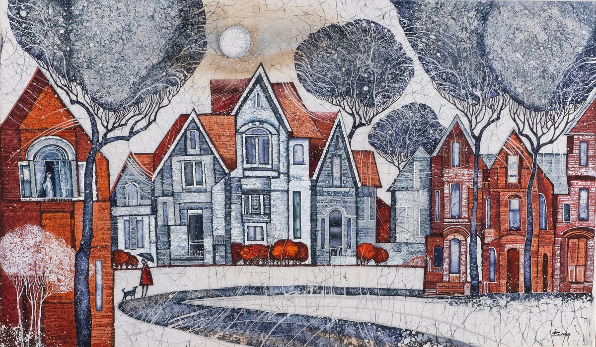 Illustrative Cityscapes Acrylic Painting By Julia Ismambetova, 38 X 24", Yesterday