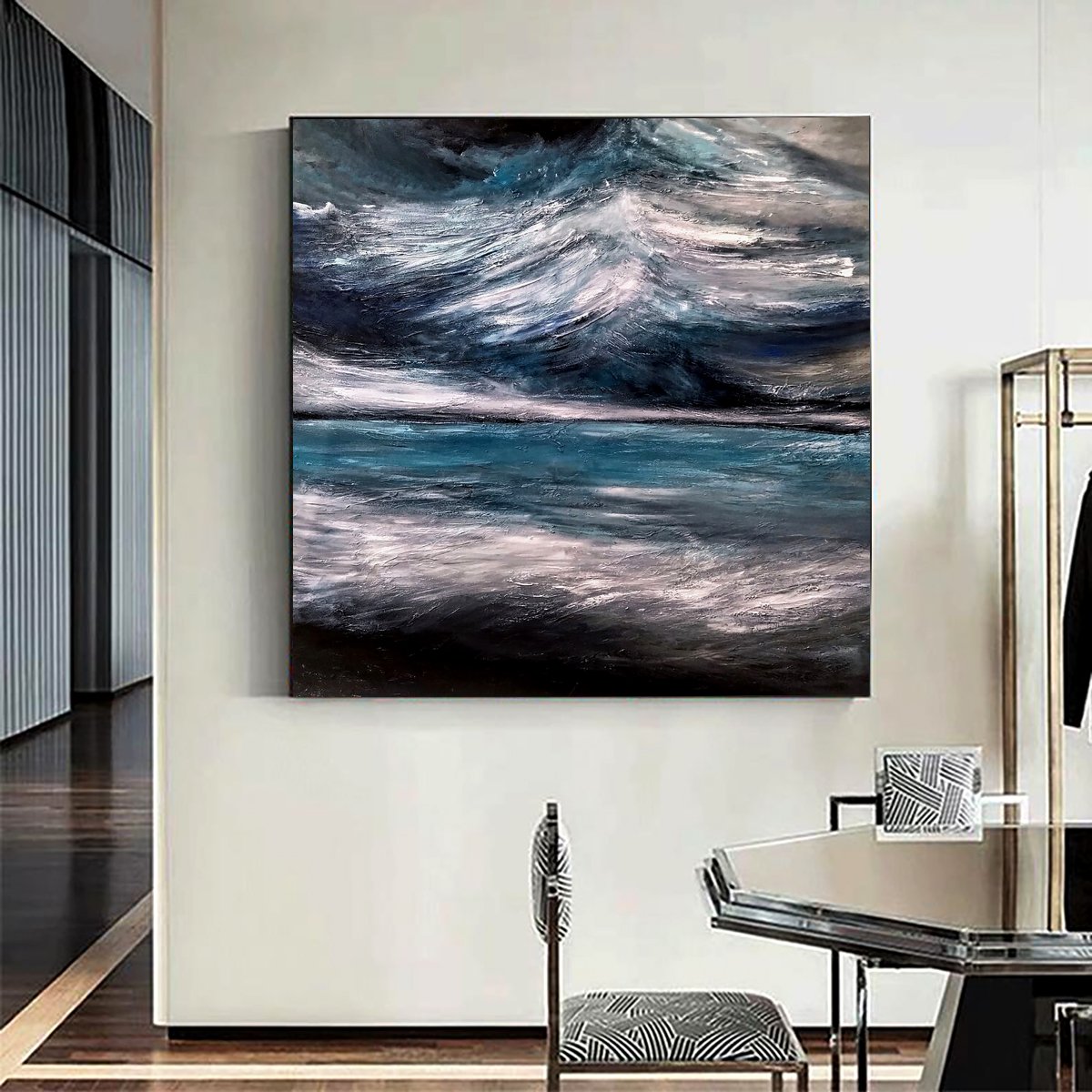 Stormy 100x100cm Abstract Textured Seascape by Alexandra Petropoulou