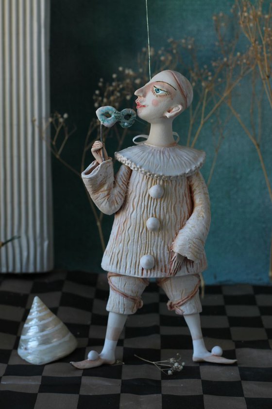 Incognito. Pierrot with a mask Wall sculpture by Elya Yalonetski,