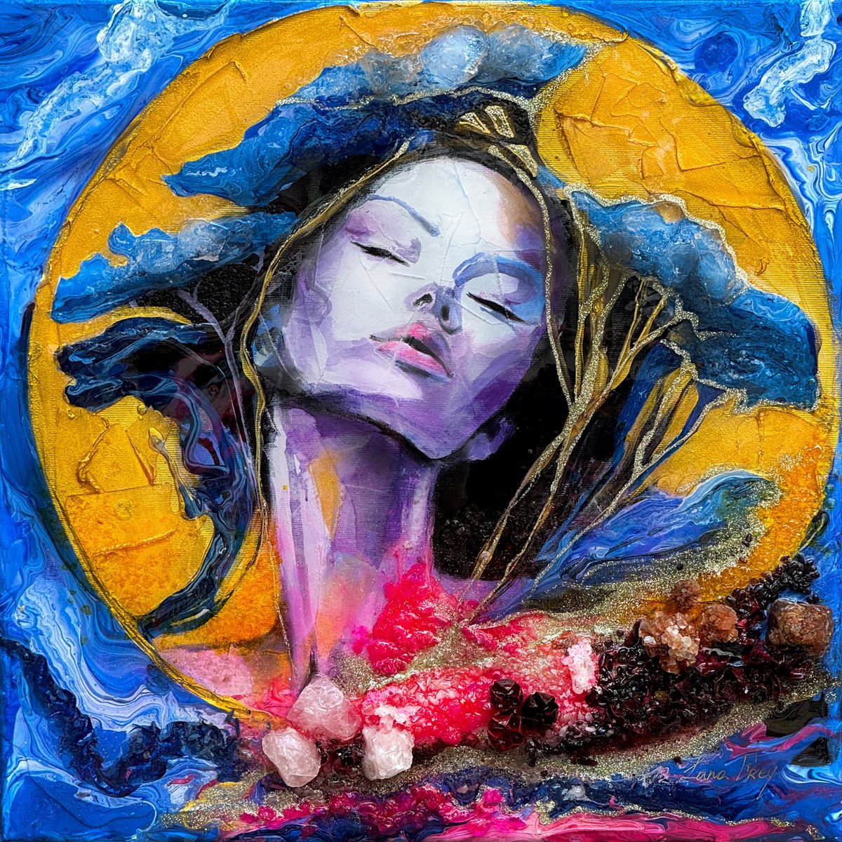 Expressive Portrait Painting By Lana Frey, 20 X 20", The Stone Whispering Your Name, Original Artwork