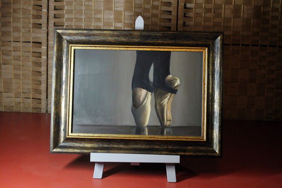 On Pointe, Figurative Oil Painting, Ballerina, Dance, Framed and Ready to Hang