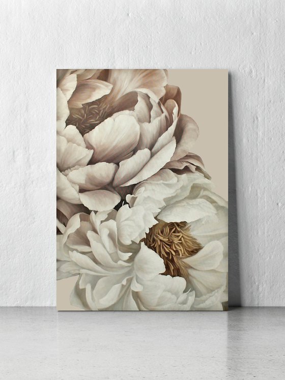 "Gray Silk Flowers 2" Gray white peony art