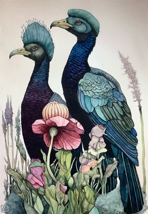Blue Headed Birds by Lisa Lennon