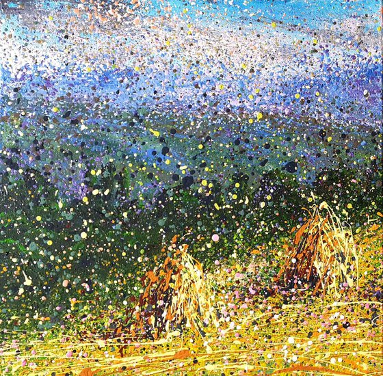 Large landscape painting On the top of mountain painting Panoramic landscape Mountain abstract painting Wheat Fields landscape Original art