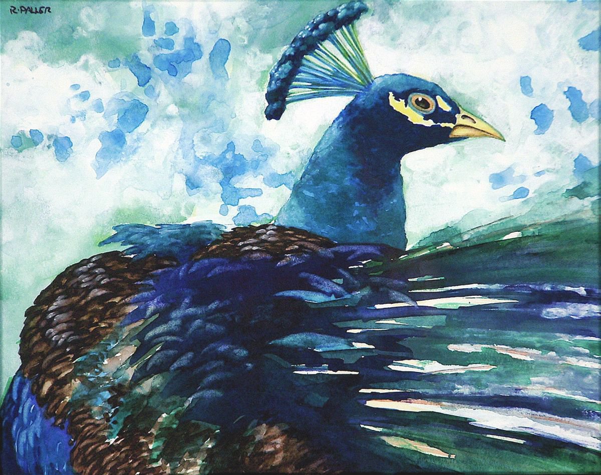 Animal Watercolour By Rick Paller, 10 X 8", Peacock, Original Artwork