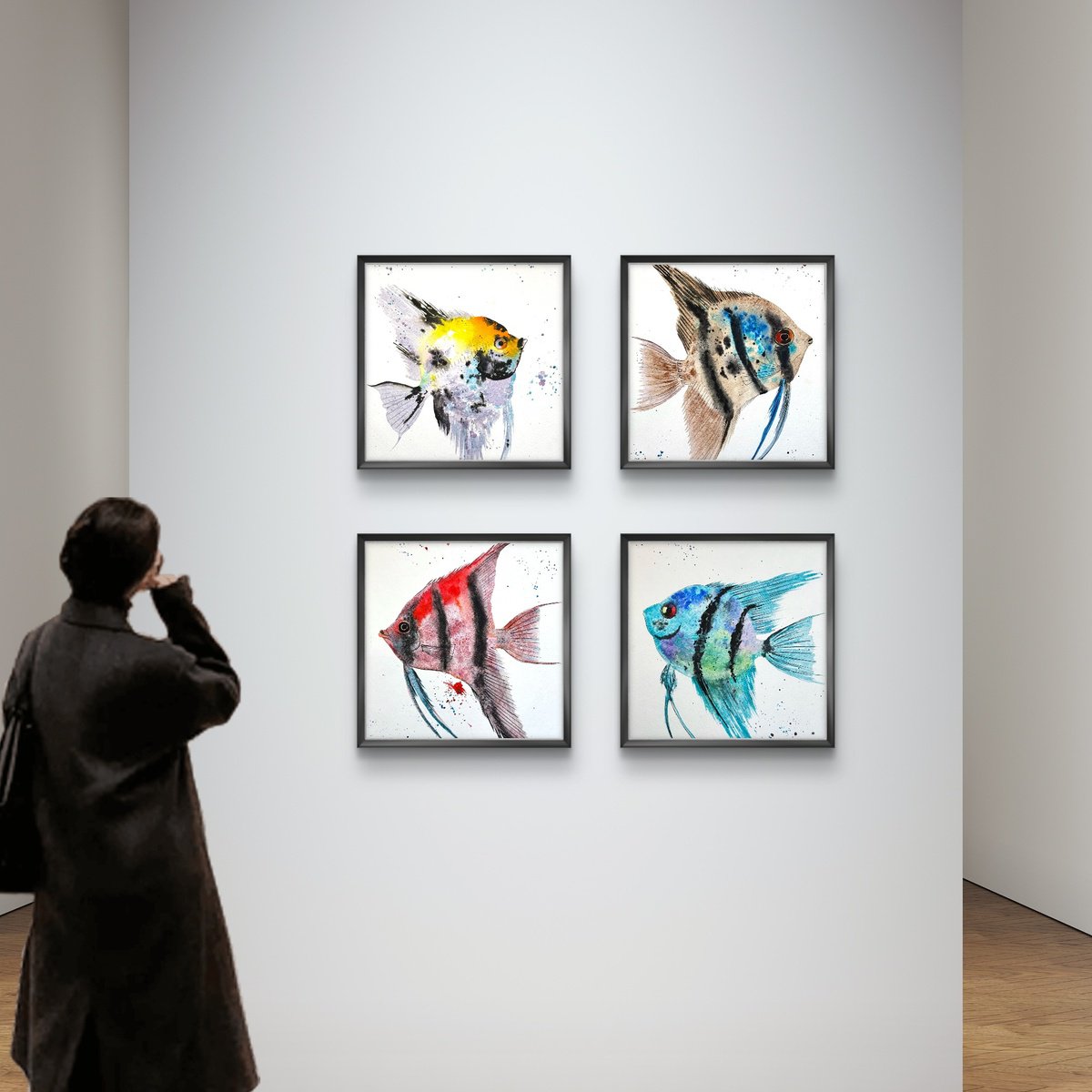 Animal Watercolour By Yuliia Sharapova, 19 X 27", Exotic Trpoical Colorful Fish, Original Artwork