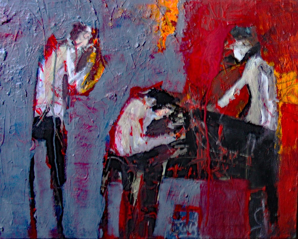 Expressive Portrait Acrylic Painting By Jacques Donneaud, 24 X 20, Le Pianiste Jazz, Original Artwork