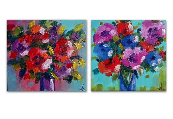 World of Fragrances - small bouquet, small painting, bouquet, flowers oil painting, oil painting, flowers, postcard, gift idea, gift for woman